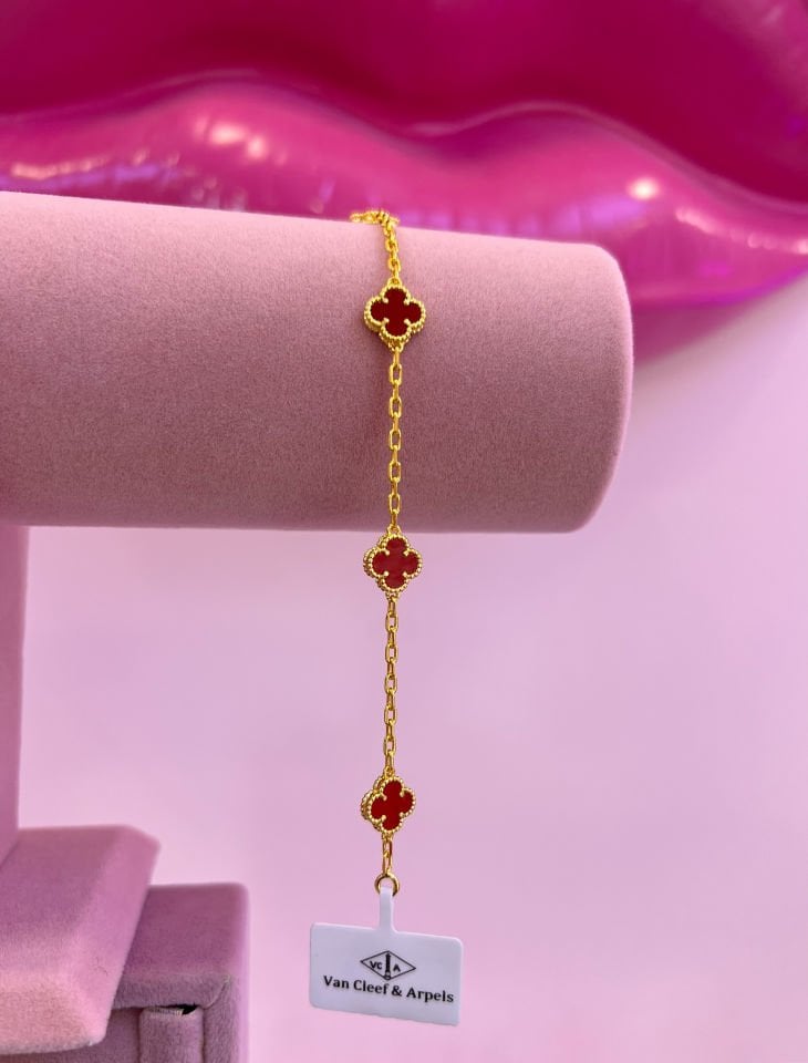İthal Gold Kırmızı Mini Yonca Bileklik