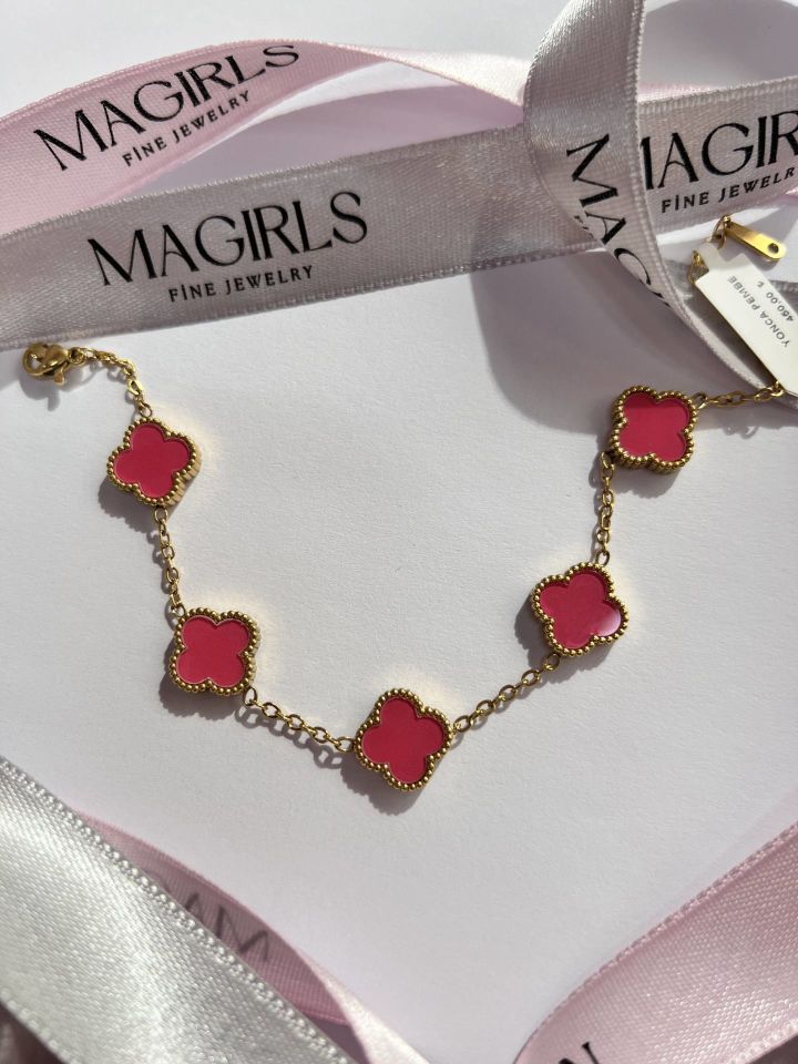 Gold Pembe Yonca Bileklik