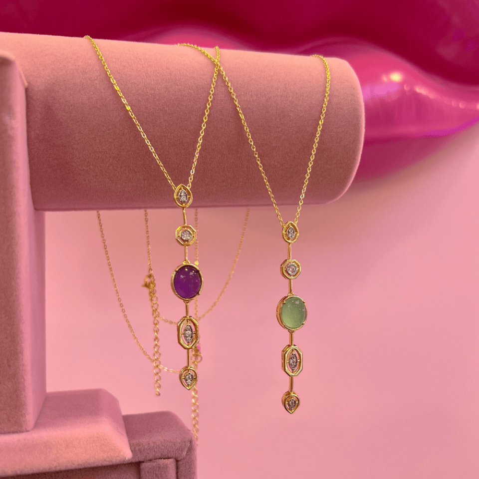 Gold Taşlı Y Kolye