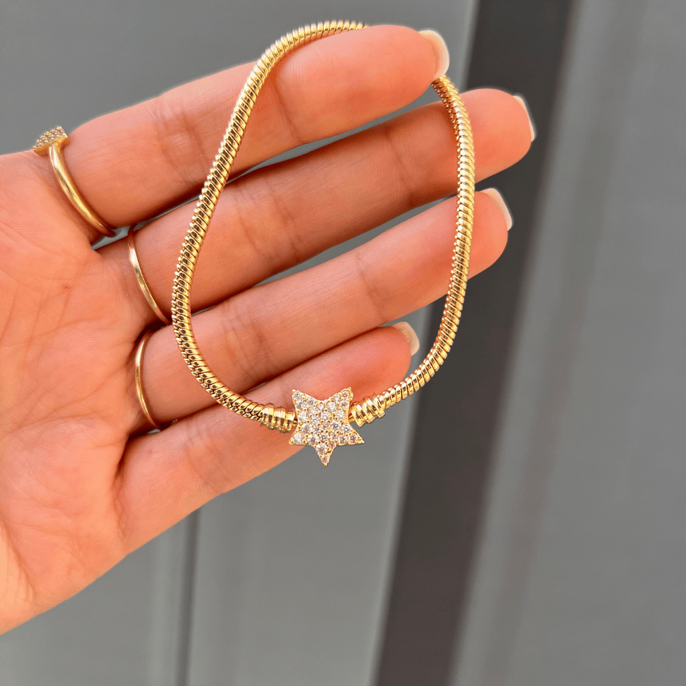 Gold Yıldız Taşlı Bileklik
