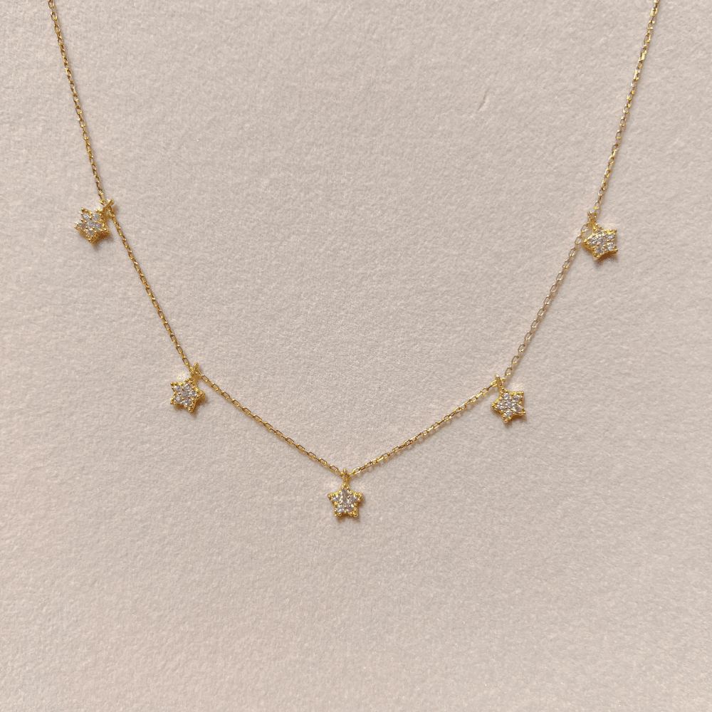 925 Ayar Gold 5li Yıldız Kolye