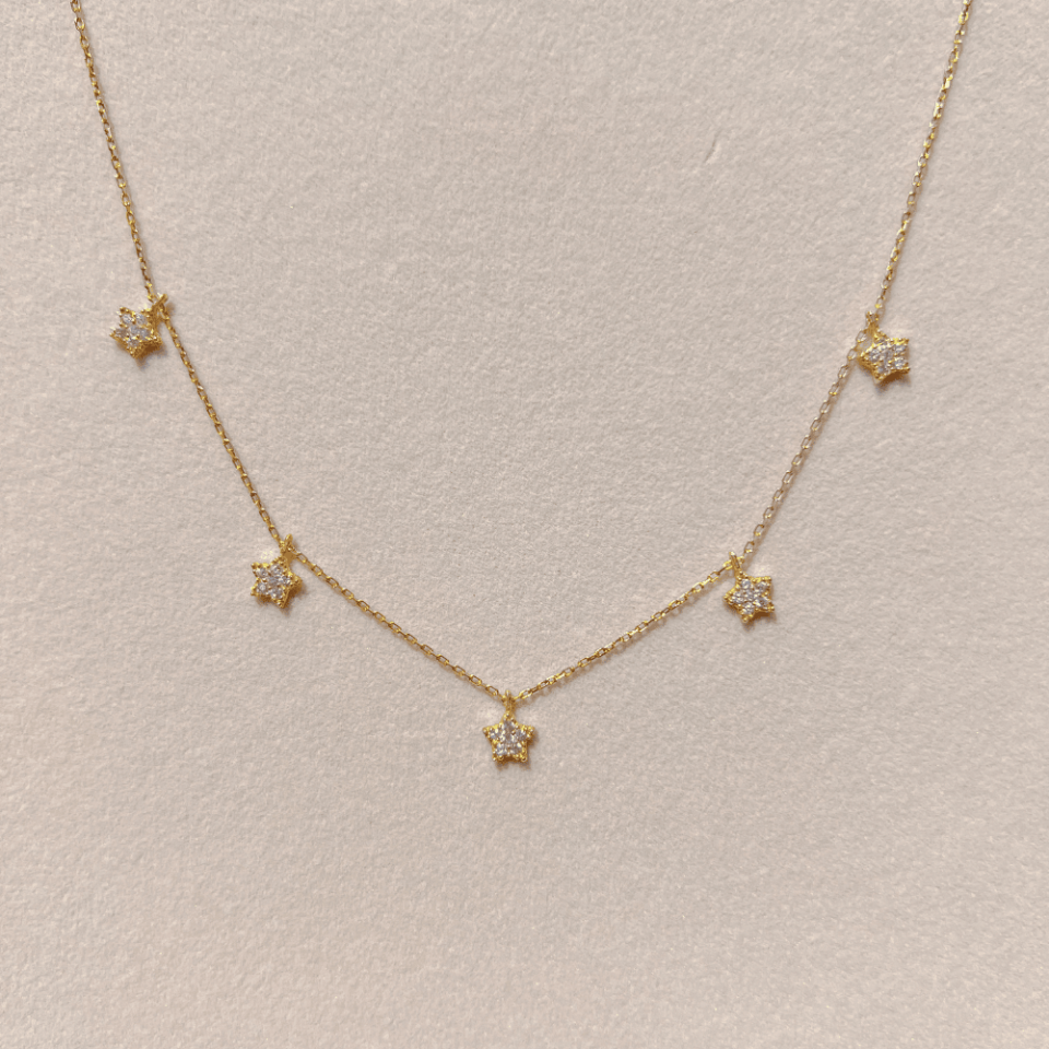 925 Ayar Gold 5li Yıldız Kolye