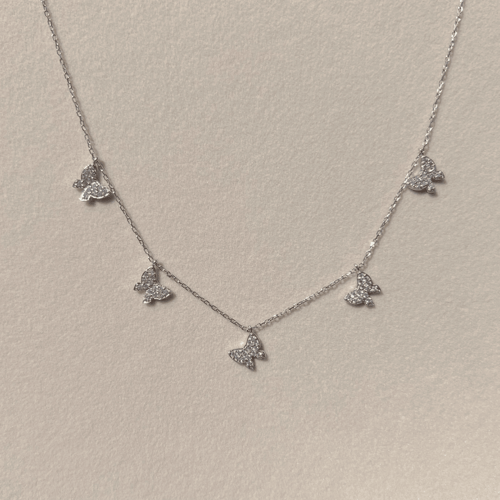 925 Ayar Silver 5li Kelebek Kolye