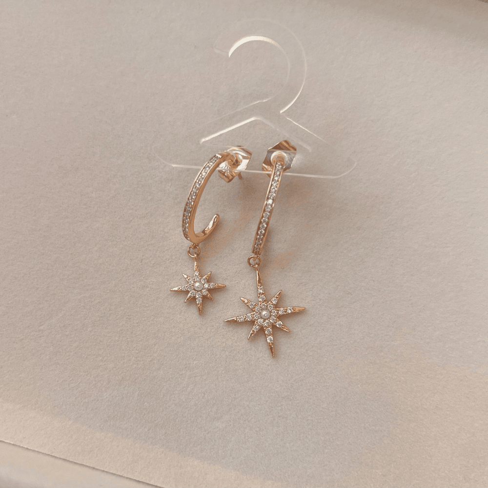 Gold Halka Taşlı Kuzeyyıldız Küpe