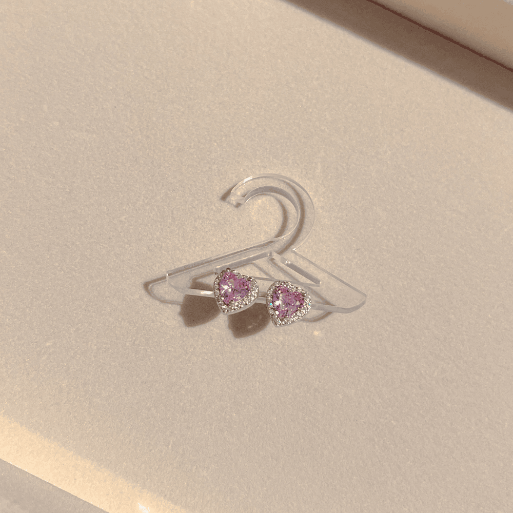 Silver Pembe Kalp Küpe