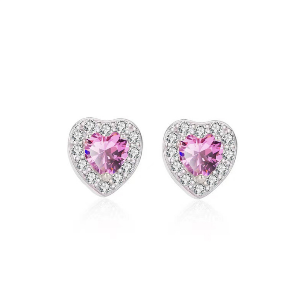 925 Ayar Silver Pembe Taşlı Kalp Küpe