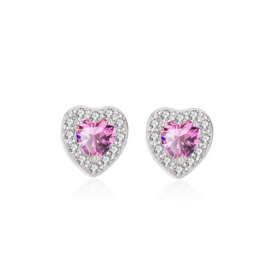 925 Ayar Silver Pembe Taşlı Kalp Küpe