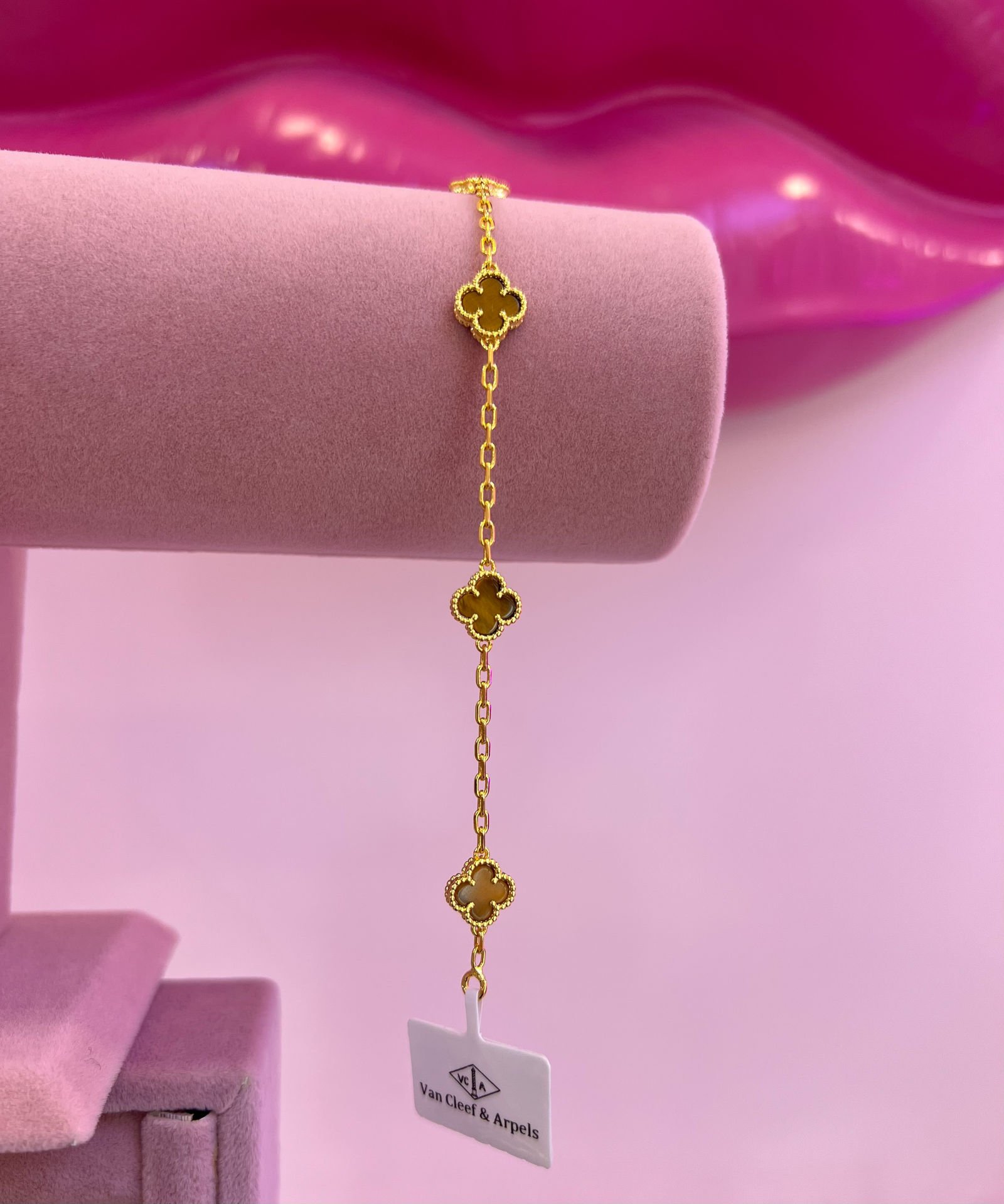 İthal Gold Kaplan Gözü Mini Yonca Bileklik