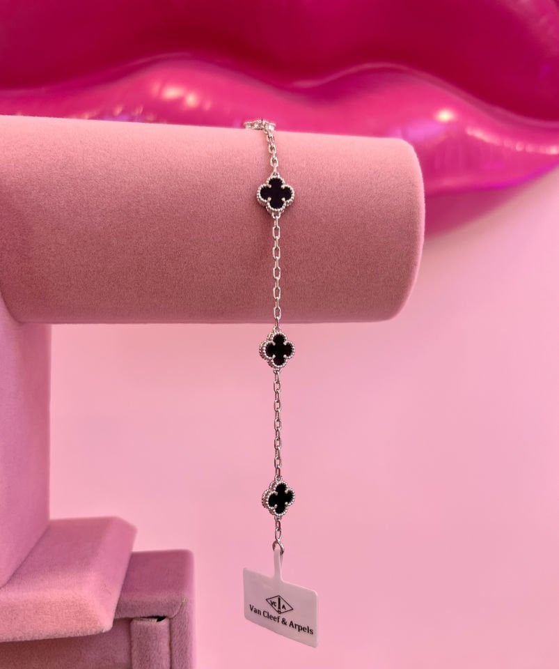 İthal Silver Siyah Mini Yonca Bileklik